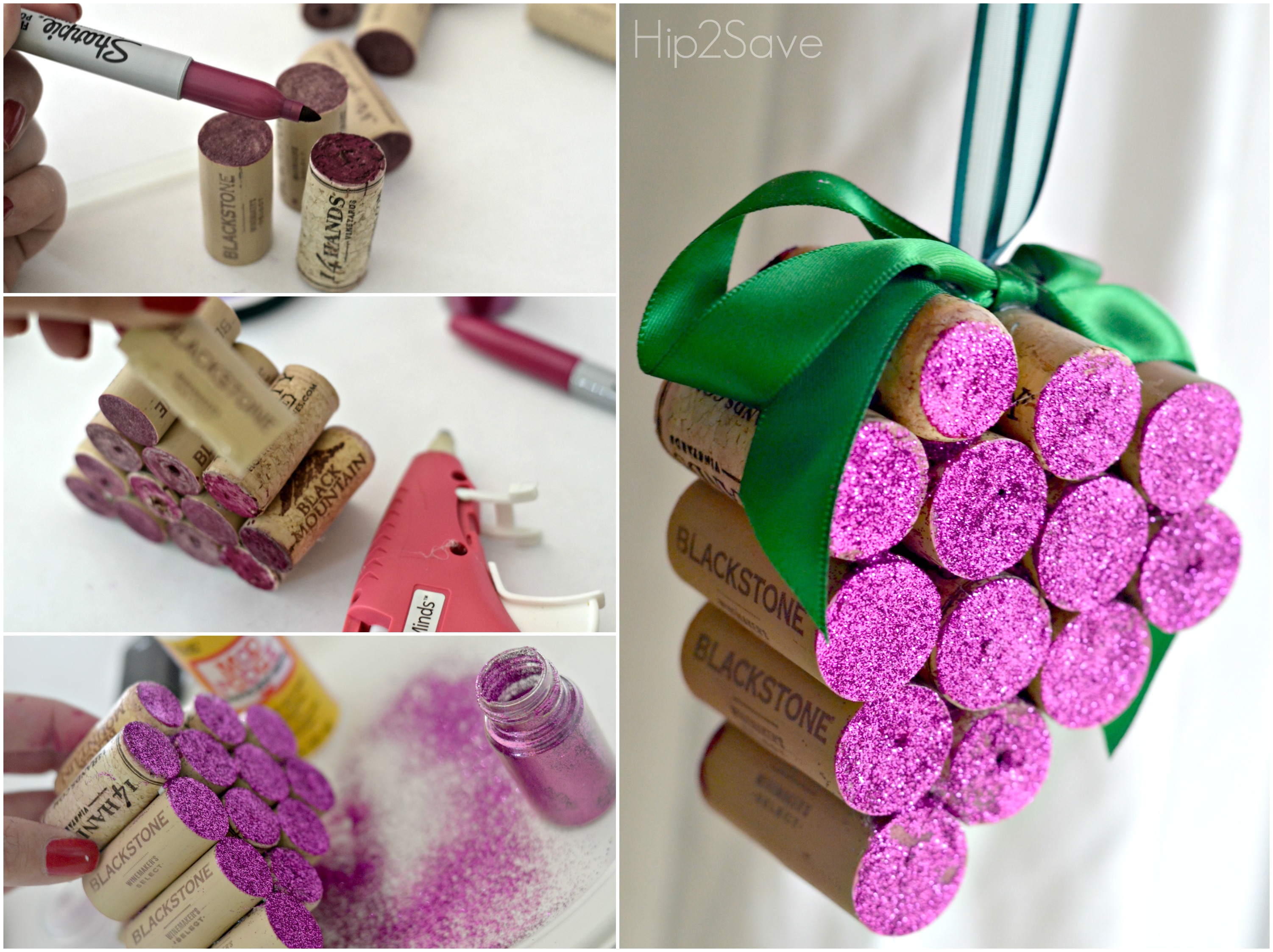 DIY Wine Cork Grape Christmas Ornaments