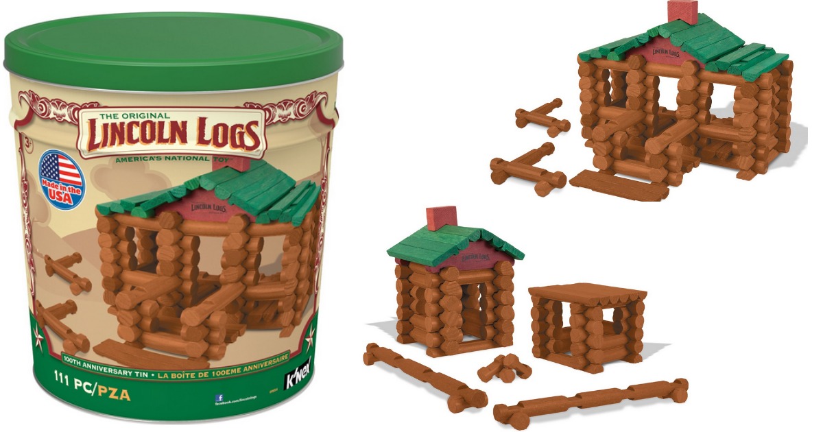 The Original Lincoln Logs 100th Anniversary Tin 111 All Wood Building Pieces 