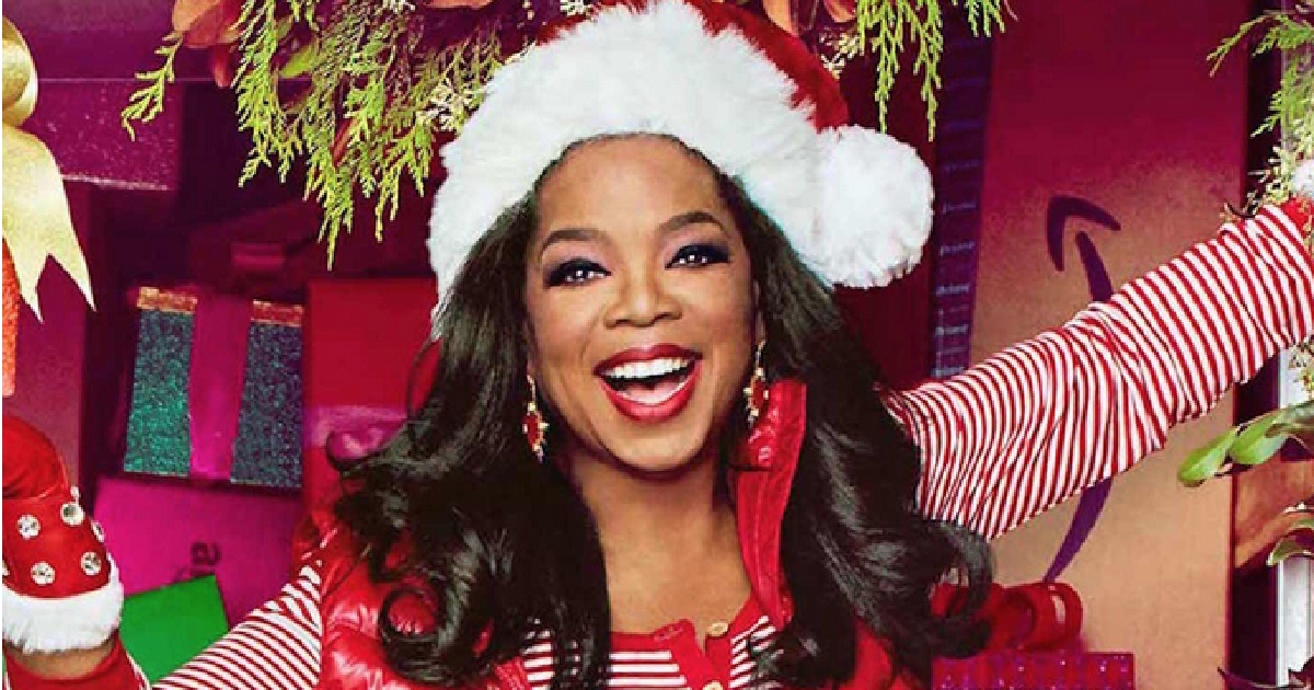 Oprah in a Santa hat