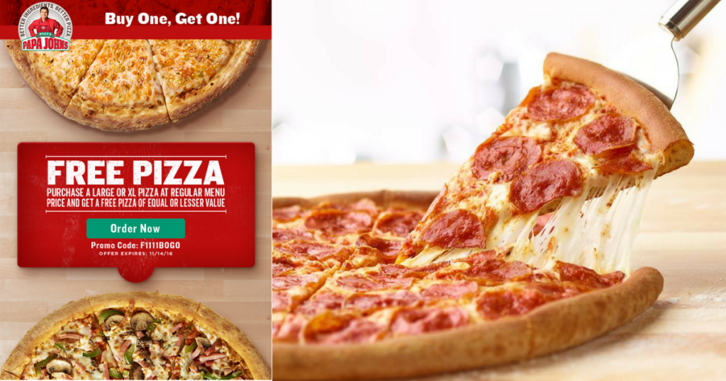 Papa John’s Buy 1 Get 1 FREE Any Large OR Extra Large Pizza at Menu Price