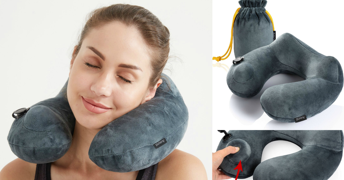 Amazon Purefly Inflatable Soft Velvet Neck Support Travel Pillow ONLY