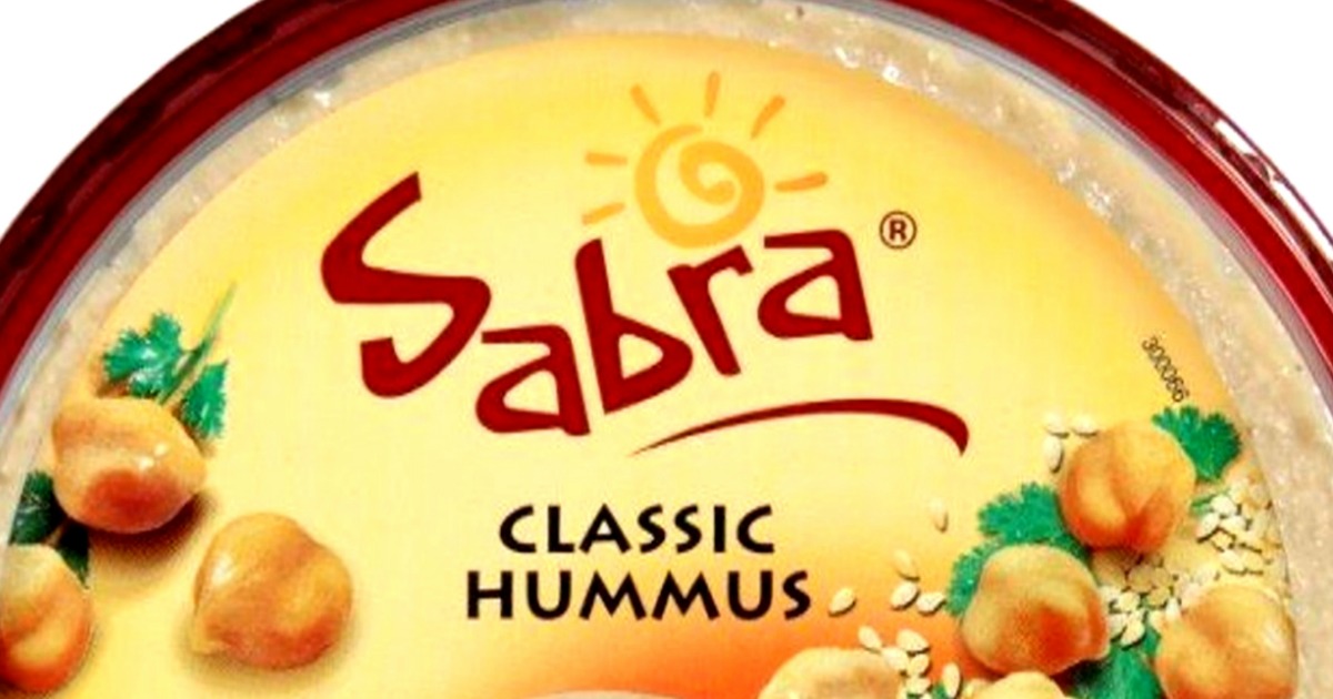 close up of stock image of sabra hummus container