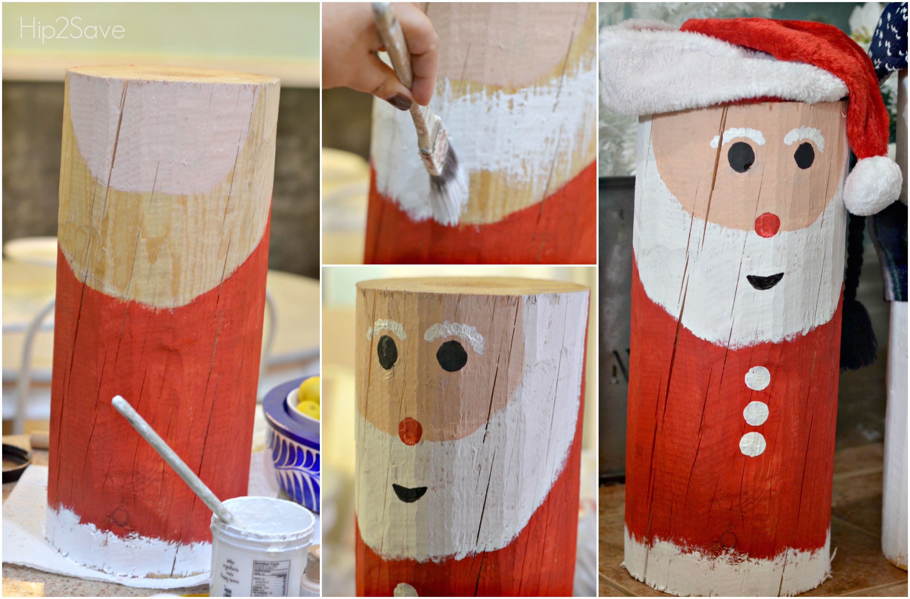 DIY Painted Santa and Snowman Logs Hip2Save