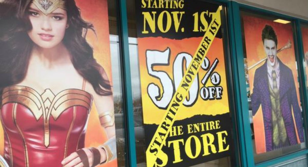 50% off section at Spirit Halloween