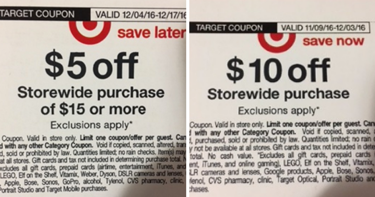 Target: Possible $5 Off $15 AND $10 Off Storewide Purchase Coupons