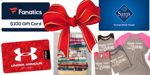 Flash Giveaway: Enter to Win $100 Gift Cards to Under Armour, Sam’s Club, Fanatics & More