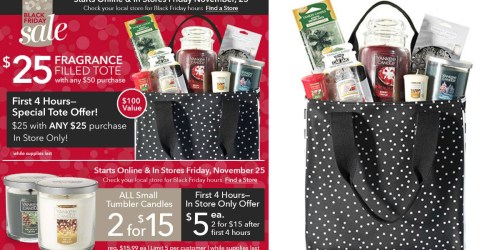 Yankee Candle: Fragrance Filled Tote $25 w/ ANY $25 In-Store Purchase ($100 Value) – 4 Hours Only