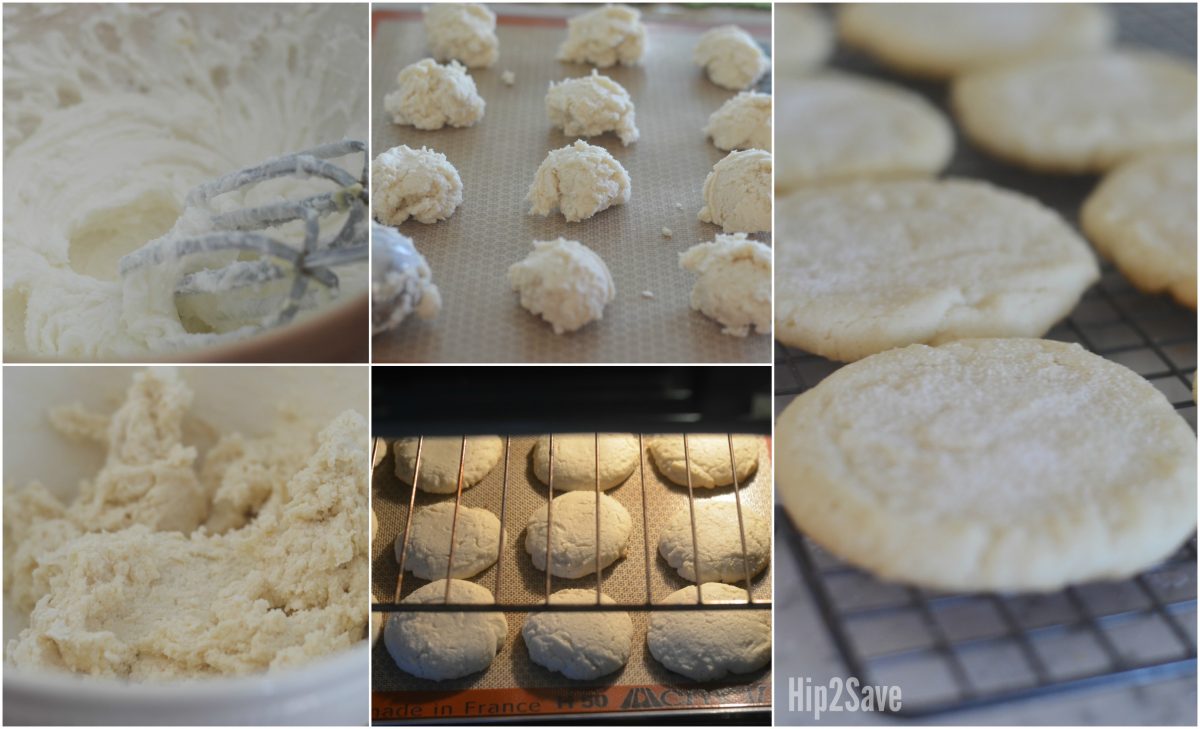 photo collage of paradise bakery sugar cookie baking process