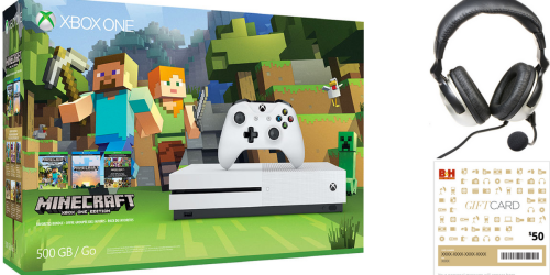 Microsoft Xbox One S Minecraft Bundle, $50 B&H Photo eGift Card & Headset Only $249.99 Shipped