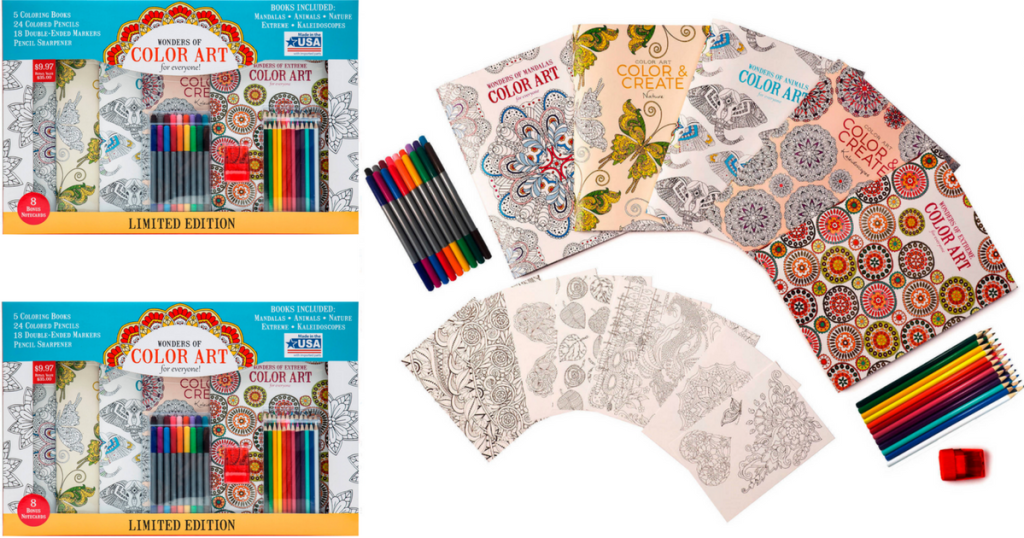 Download Walmart Adult Coloring Book Kit Only 9 97 Includes 5 Books Markers Colored Pencils More Hip2save