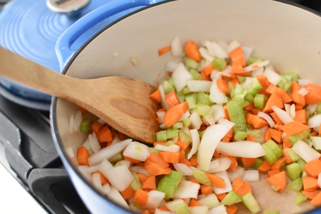 cooking veggies in a pot for soup