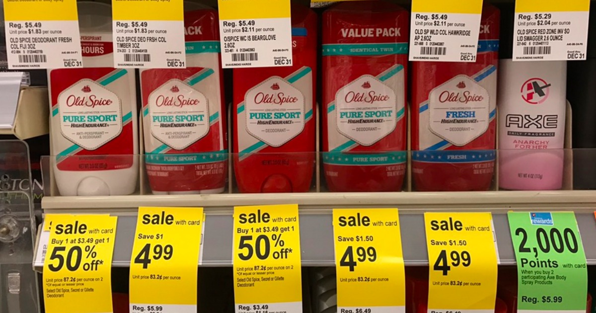 Walgreens Old Spice Deodorant Only 62¢ Each After Rewards (Today Only)