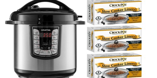 eBay: $15 Off $75 Purchase = Gourmia 8Qt Pressure Cooker + 3 Packs of Crock-Pot Liners $61.96 Shipped