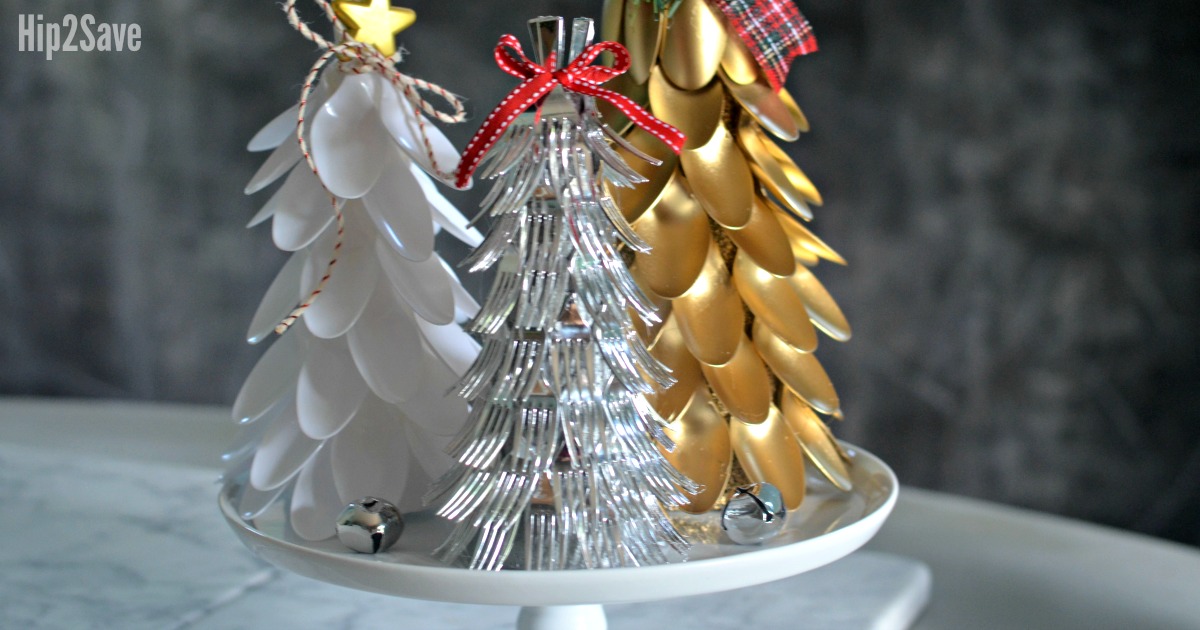 Plastic Spoon & Fork Christmas Trees (Easy Dollar Store Christmas Centerpiece Idea)