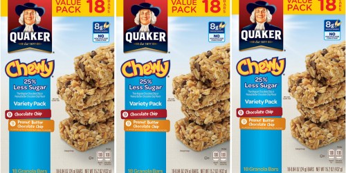 Amazon: Quaker Chewy Granola Bars 18 Count Box Only $3.13 Shipped (Just 17¢ Per Bar)