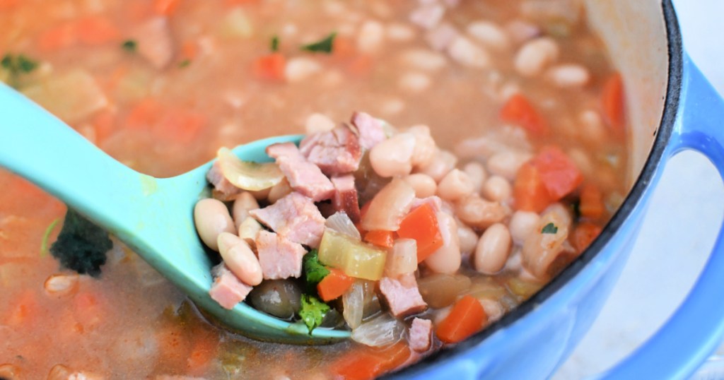 spoon with ham and bean soup