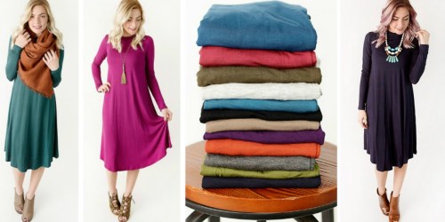 Long-Sleeve Swing Dress Just $21.95 Shipped (Regularly $36.95) – Lots of Color Choices