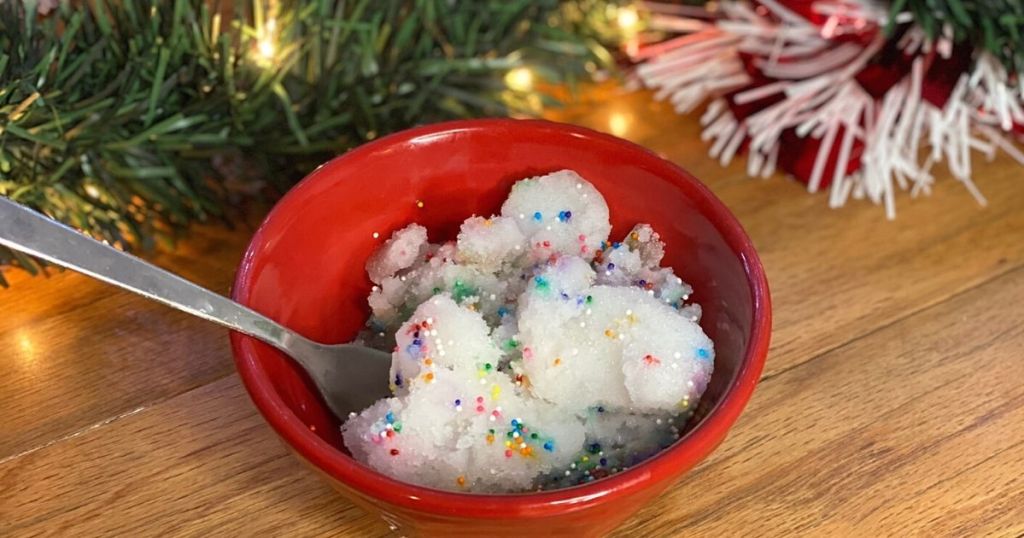 A bowl of snow ice cream on a counter