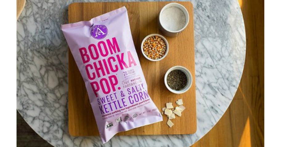 bag of boom chicka pop on table