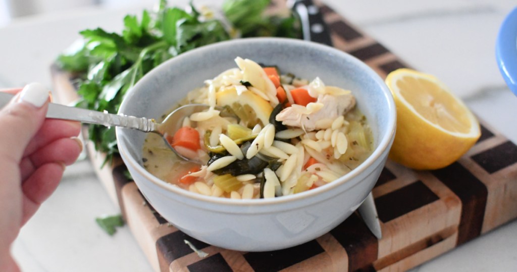 bowl of chicken orzo soup