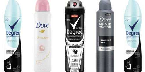 Request a FREE Dove or Degree Dry Spray Antiperspirant Sample