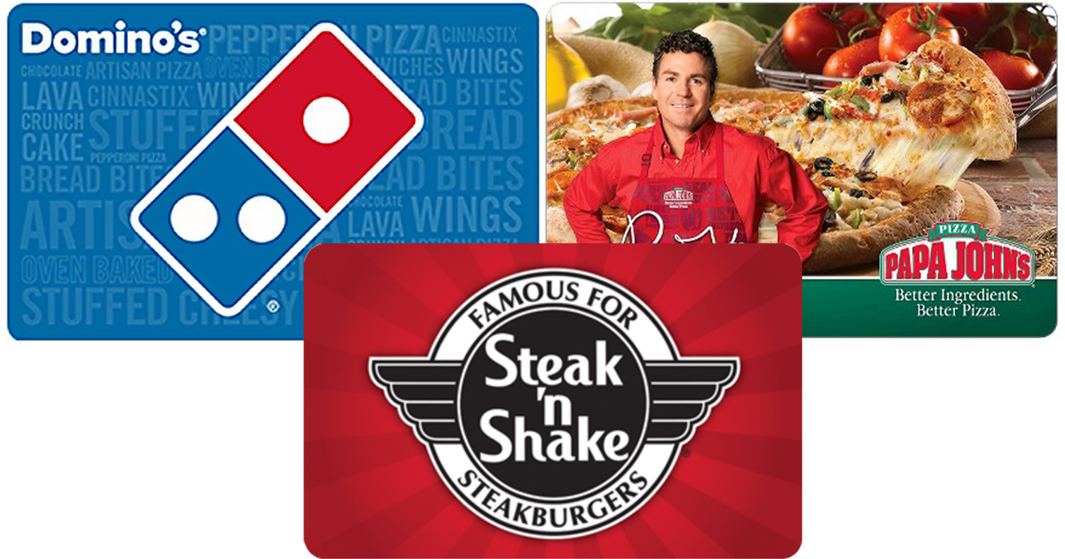 Discounted Gift Cards Save on Domino's, Papa John's, Steak 'n Shake & More