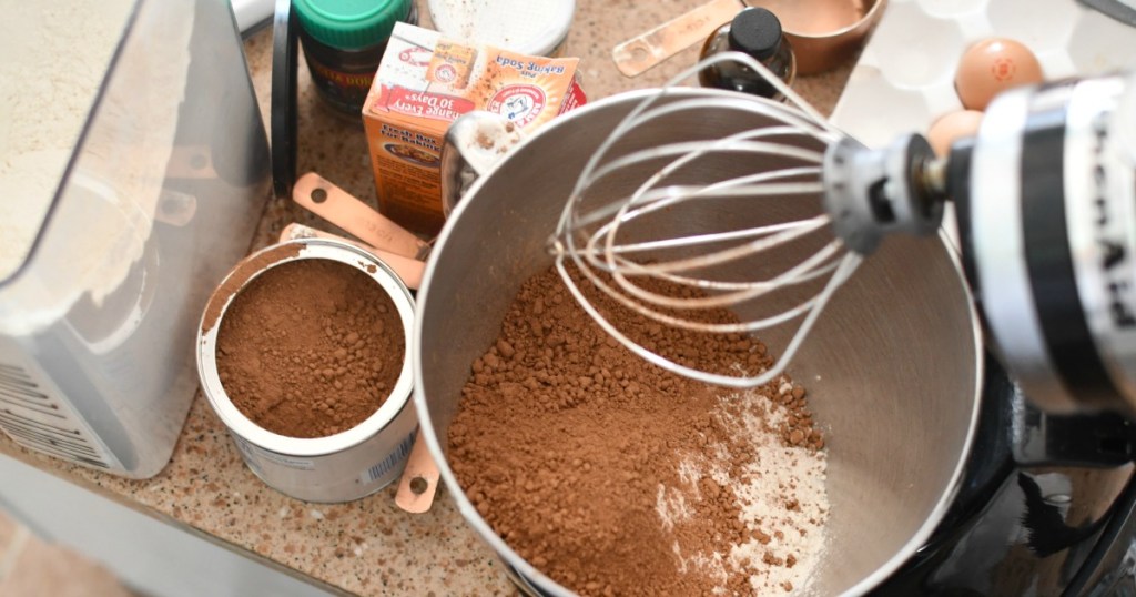 mixing flour and chocolate together