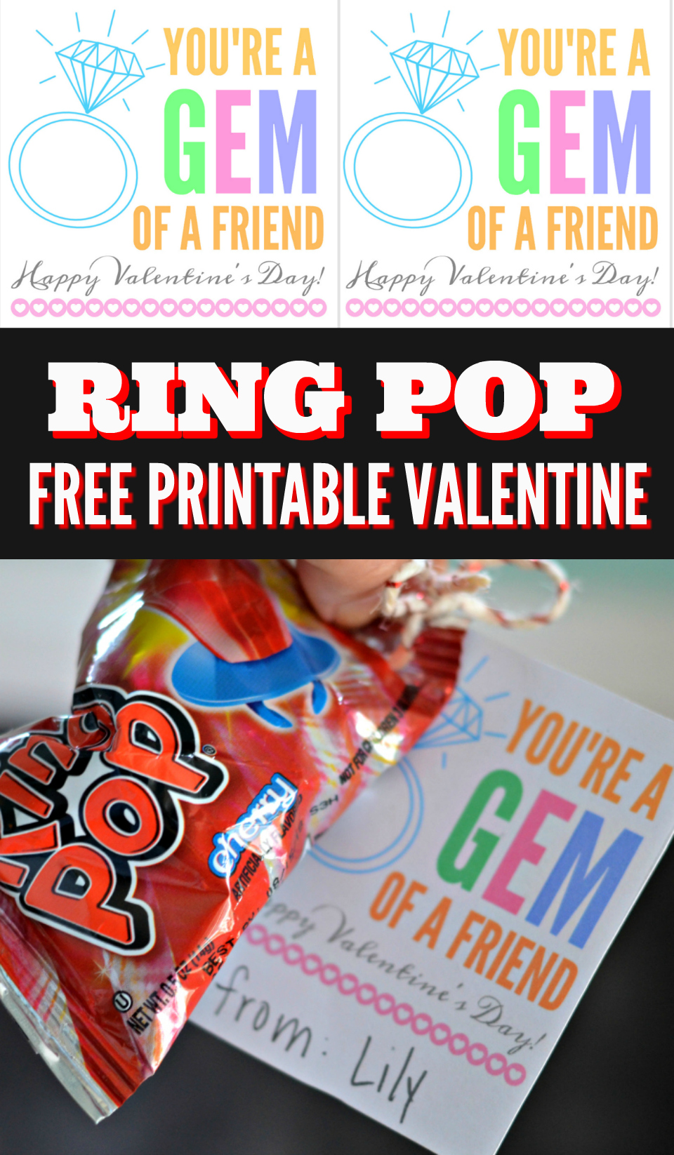 "You're a Gem of a Friend" Ring Pop Valentine's Day Idea Hip2Save