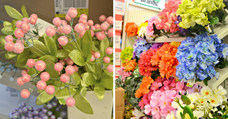 close up of colorful flowers in store