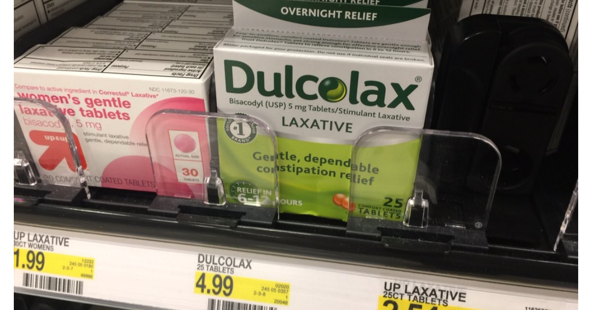 Dulcolax Laxative in a green and silver box on a shelf in Target