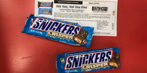 NEW Buy 1 Get 1 FREE Snickers Singles Coupon = Score 2 FREE Snickers Crispers at CVS