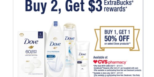CVS: Buy 1 Get 1 50% Off Dove Products + Buy 2 & Get $3 ExtraBucks Rewards