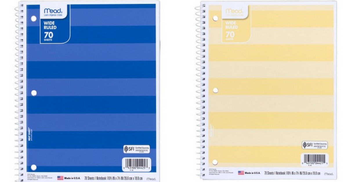 70Sheet Mead Notebooks ONLY 38¢