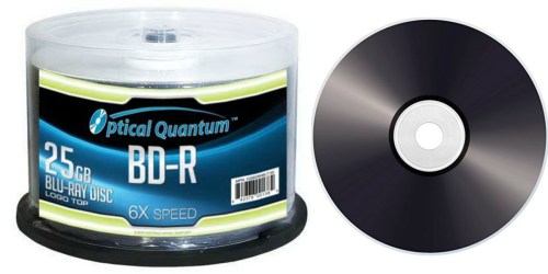 Amazon: Optical Quantum 25GB Recordable Blank Blu-ray Discs 50-Pack Only $15.99 (Regularly $29.95)