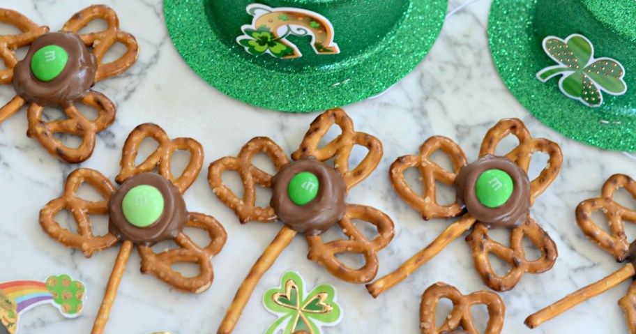 shamrock pretzels being served as St. Patrick's Day snacks
