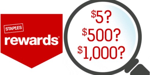 Staples Rewards Members: $5-$1,000 Mystery Reward Valid In-Store Only (Check Inbox)