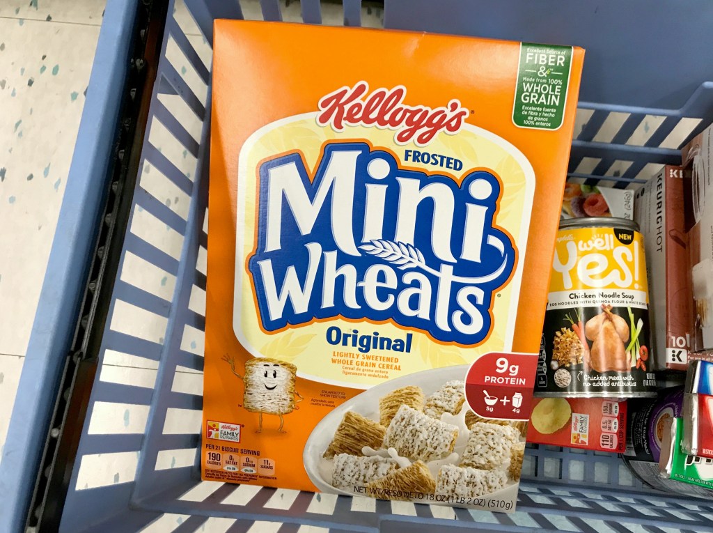 Kellogg's Frosted Mini Wheats box in Rite Aid basket