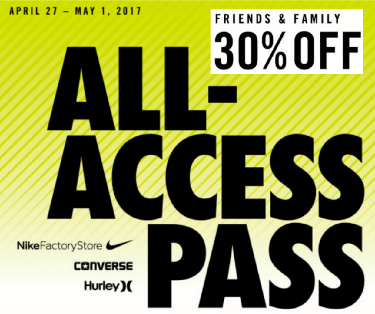 Nike, Converse & Hurley Factory Stores Possible 30 Off Purchase