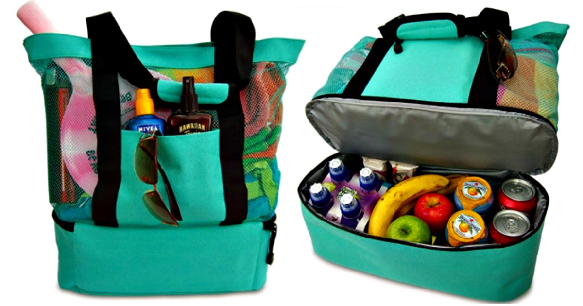 Heading to the Beach? Score a Mesh Tote w/ Insulated Cooler Bag for
