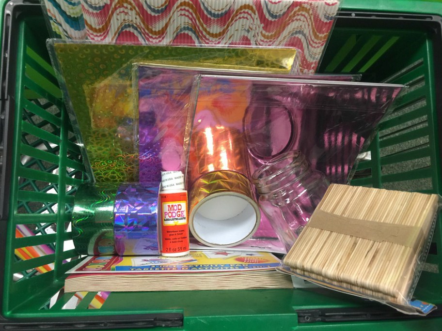 craft supplies in a dollar tree basket