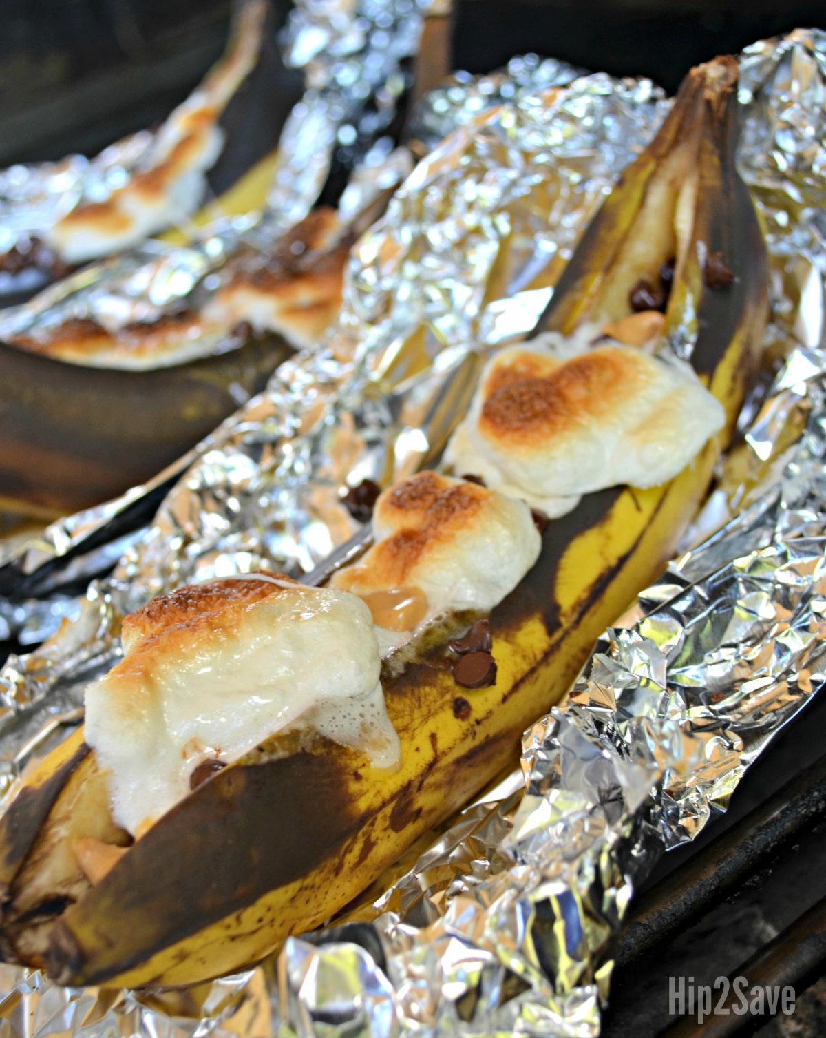 campfire banana boat dessert after grilling