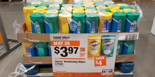 Home Depot: Clorox Disinfecting Wipes 2 Pack ONLY $3.97 – Regularly $7.97 (In-Store Only)