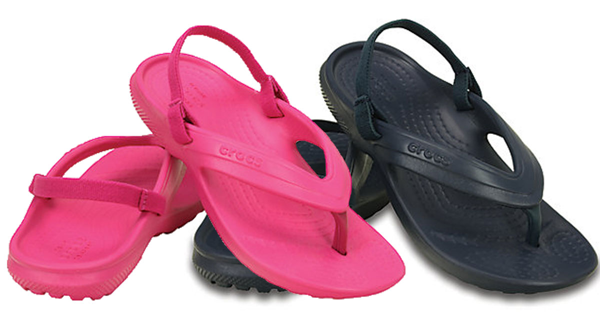 pink and black pairs of crocs sandals