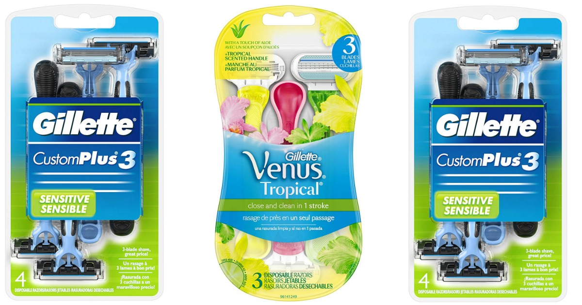Amazon Gillette CustomPlus 3 Disposable Razors 4 Count Pack ONLY 2.52
