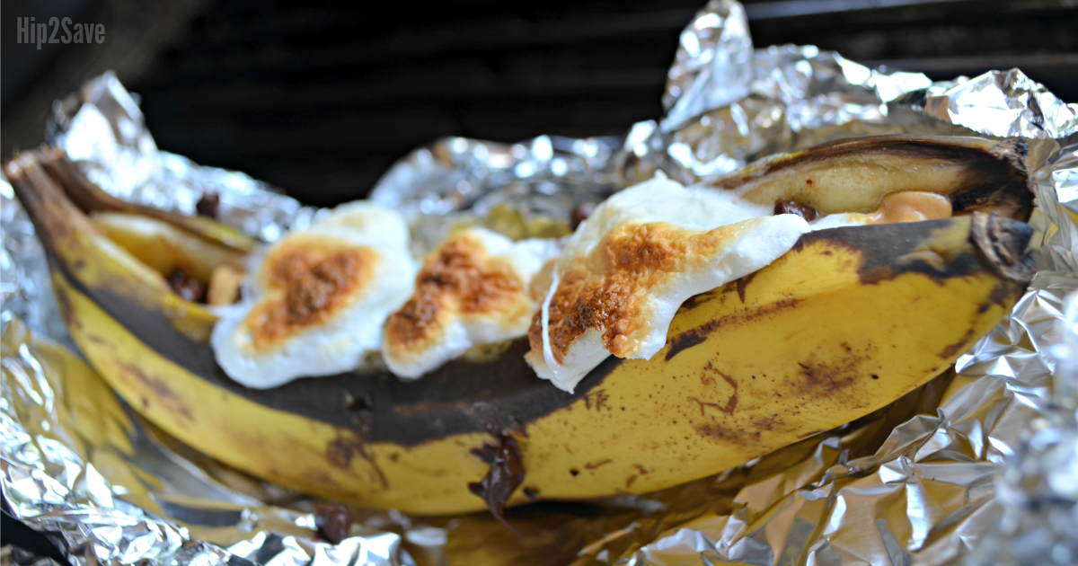 campfire banana boat wrapped in tinfoil