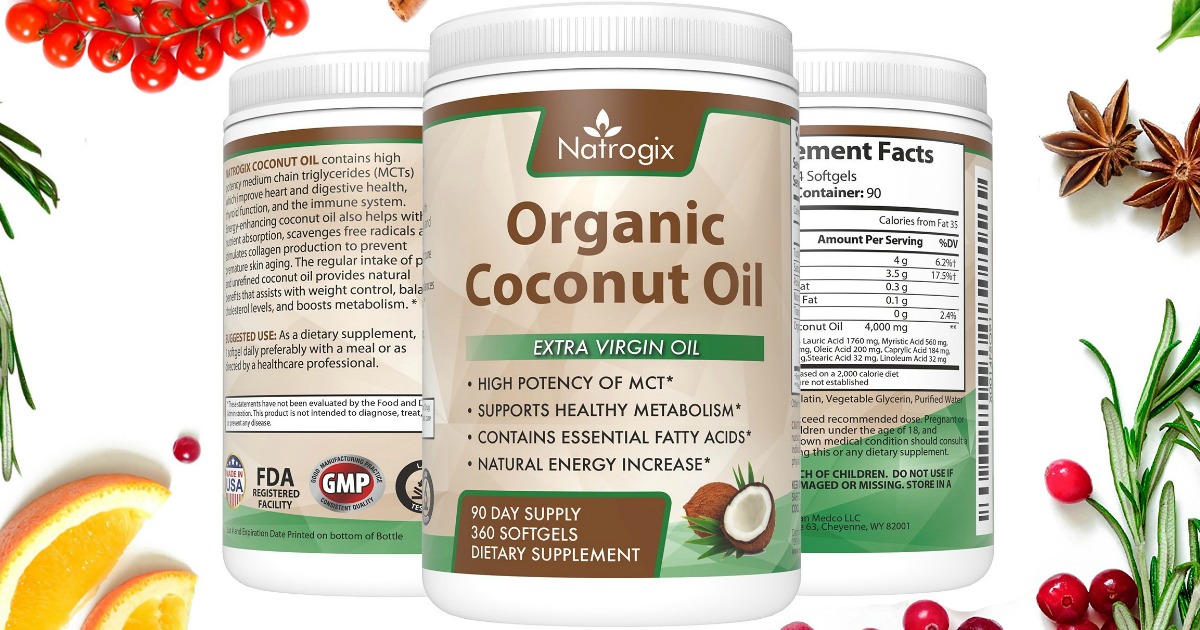 Amazon Natrogix 100 Organic Coconut Oil Softgels 360Count Bottle