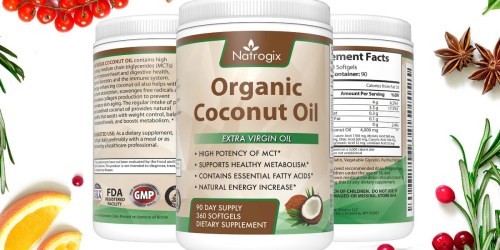 Amazon: Natrogix 100% Organic Coconut Oil Softgels 360-Count Bottle Only $14.99 (Regularly $25+)