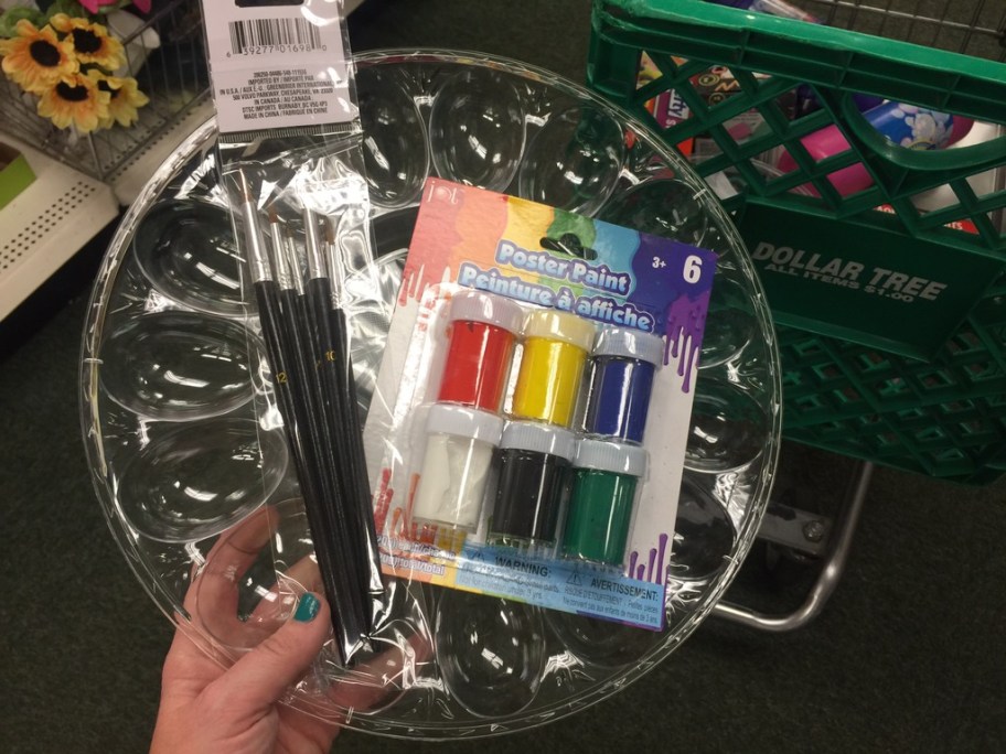paint supplies from Dollar Tree which will be used to create summer activities and crafts for kids