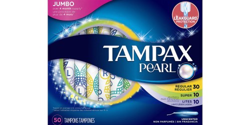 Amazon: Tampax Pearl Tampons 50-Count Box Only $4.77 (Add-On Item)