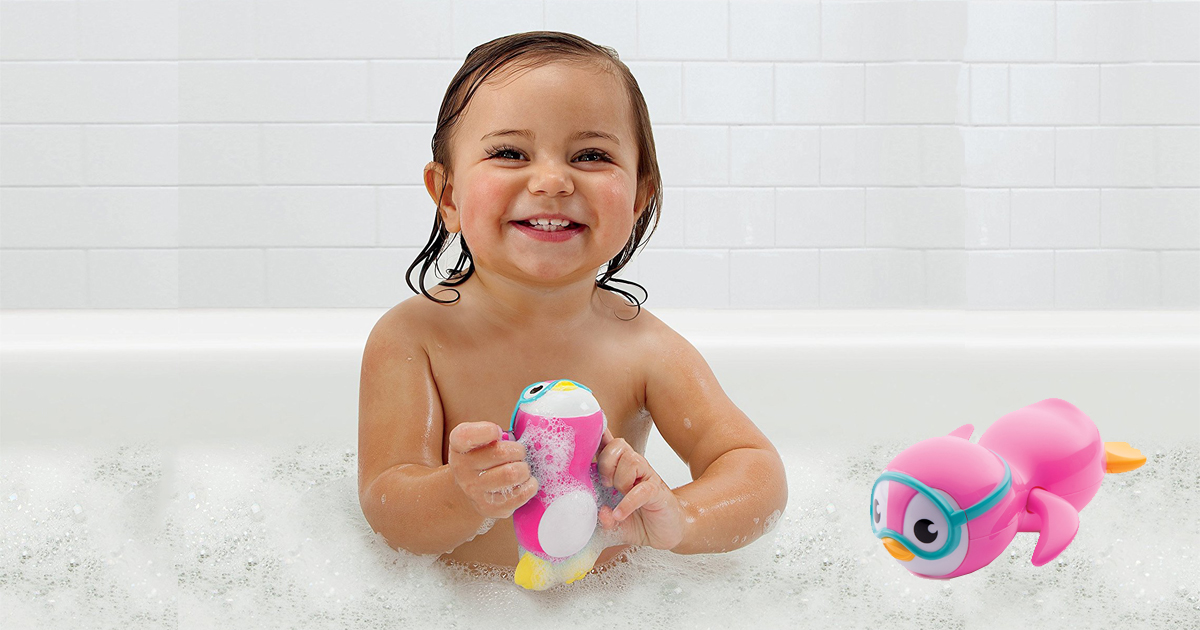 munchkin wind up swimming penguin bath toy